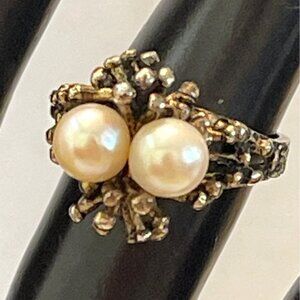 VTG MCM Joseph Esposito ESPO Gold Vermeil Sterling Silver 2 Pearl Nest Ring 6.5